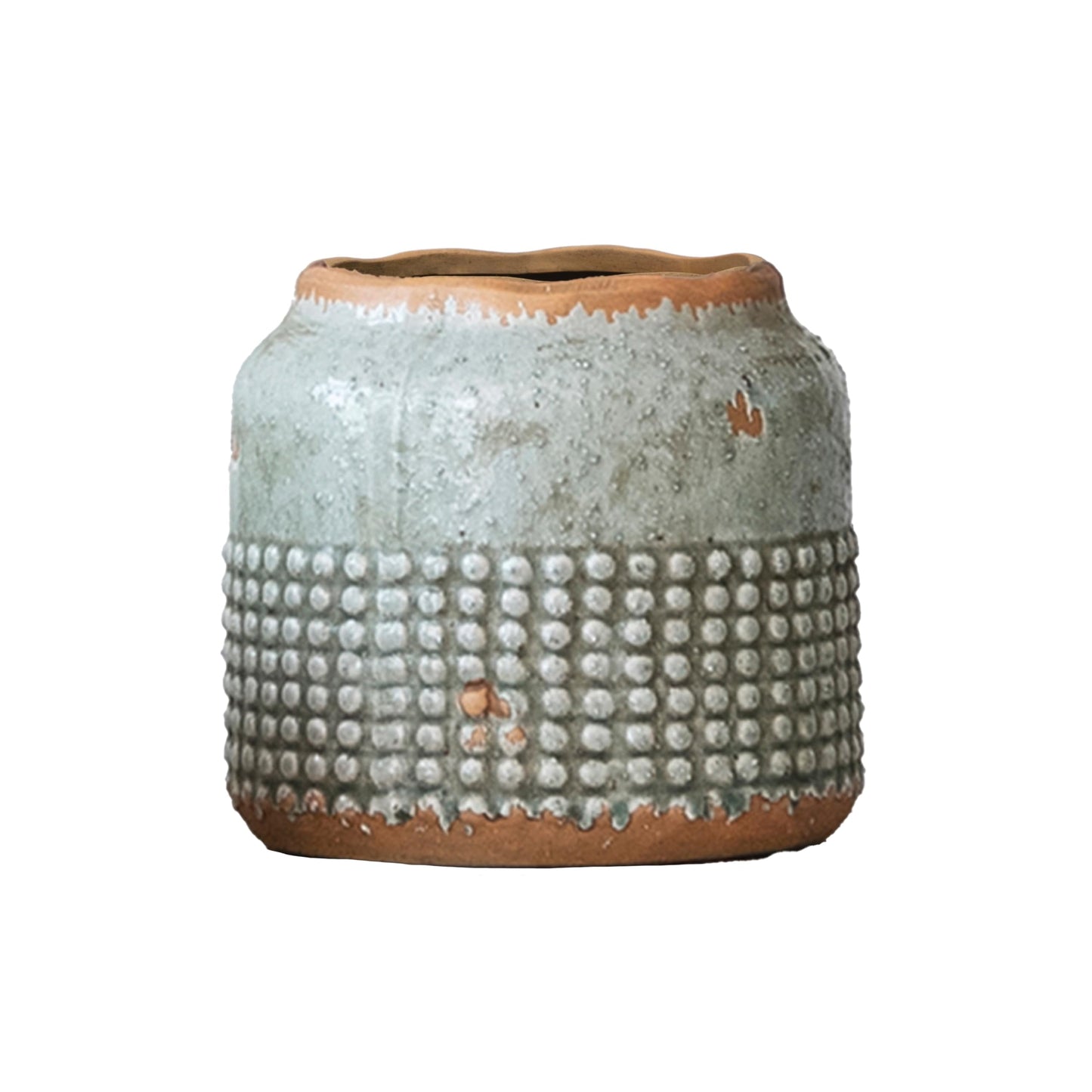 Creative Co-Op Round Terra-Cotta Hobnail Planter Vase with Heavily Distressed Finish, Grey