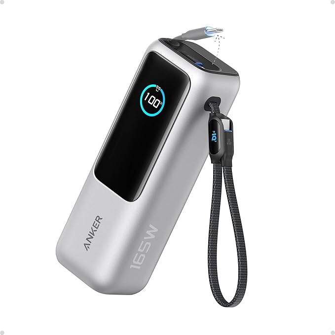 Anker Laptop Power Bank, 25,000mAh Portable Charger with Triple 100W USB-C Ports, Built-in Retractable Cables, Flight-Approved for Travel, iPhone 17/16 Series, MacBook, Samsung, and More