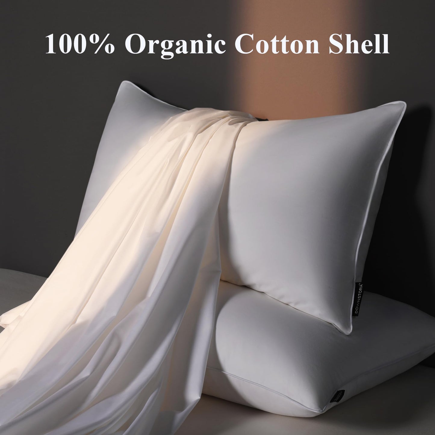 DOWNSTORIA Goose Feather Down Pillow Queen Size Set of 2, Hotel Collection Bed Pillows for Sleeping, 2 Pack, Down Surrounded Soft Medium Firm Pillows for Side Back Sleepers 20 x 30 in.