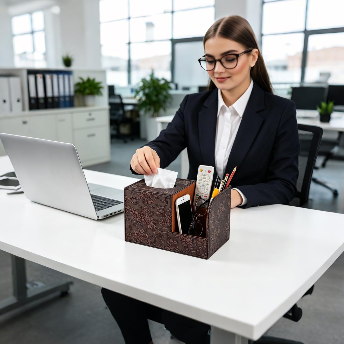 PU Leather Tissue Box Cover Square Tissue Holder Tissues Box Organizer with 2 Compartment,Remote Control Holder,Multifunctional Decorative Tissue Box Covers Cube,Home Office Desktop Storage Box,Retro