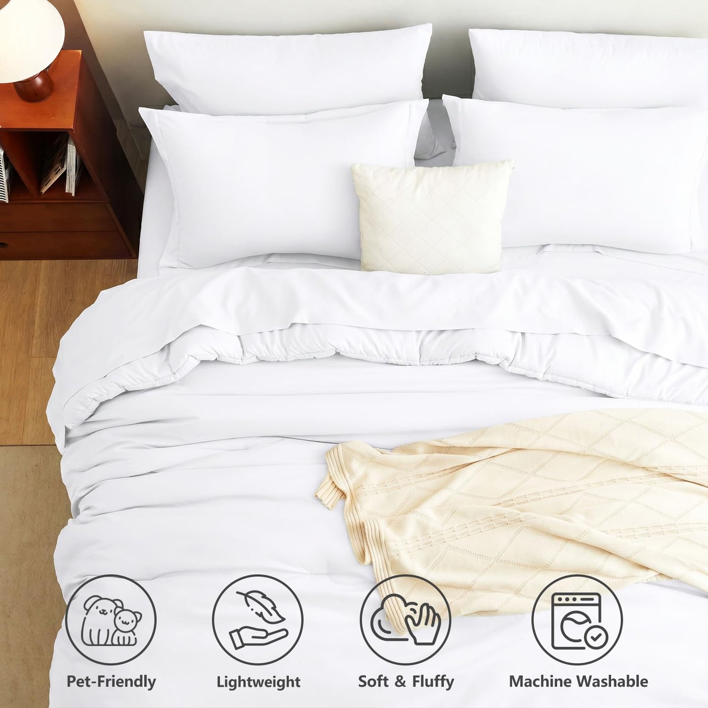 CozyLux Queen Comforter Set White, 7 Pieces Bed in a Bag Queen Comforter Set with Sheets, Soft Bedding Sets with Down Alternative Comforter, Sheets, Pillowcases & Shams, Bed Set Gift for All Seasons