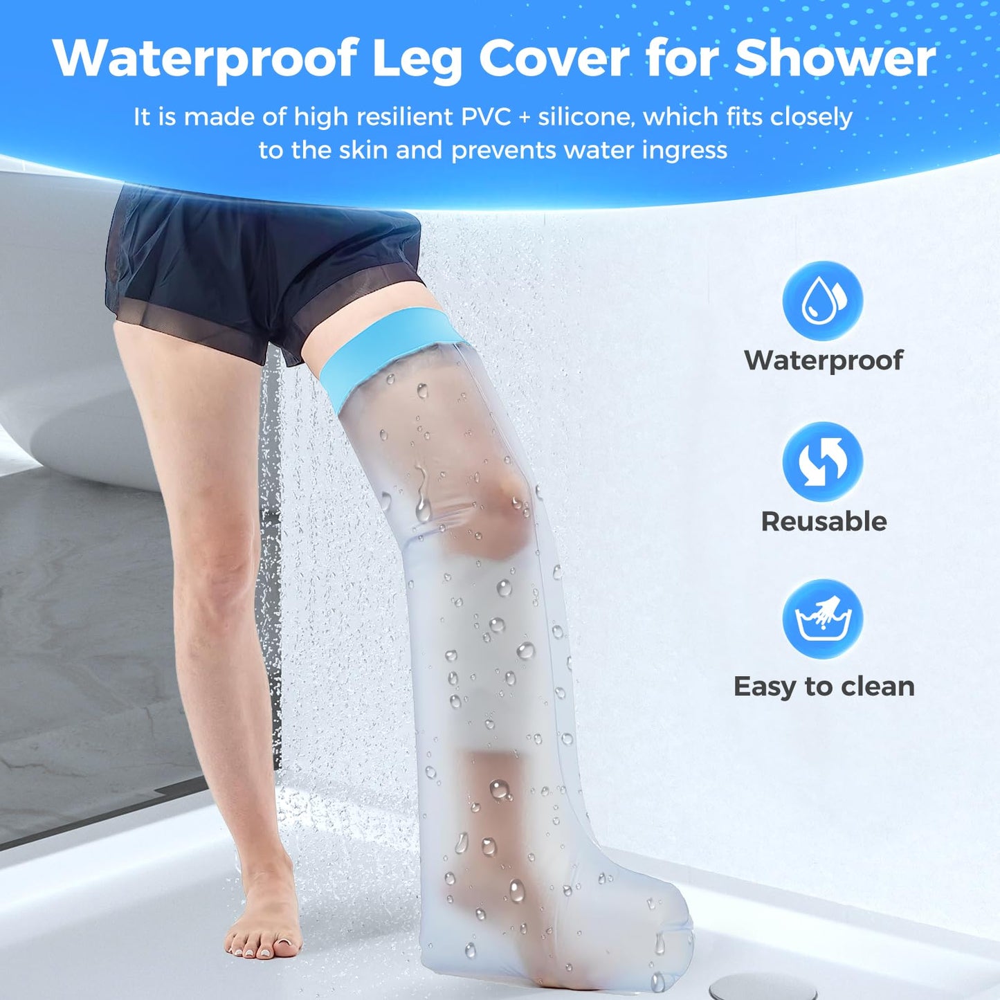Cast Covers for Shower Leg, Waterproof Cast Cover Adult, Reusable Watertight Seal Tight Bathing Guard for Guard for Broken Knee, Foot, Ankle Wound, Burns (Adult Full Leg)