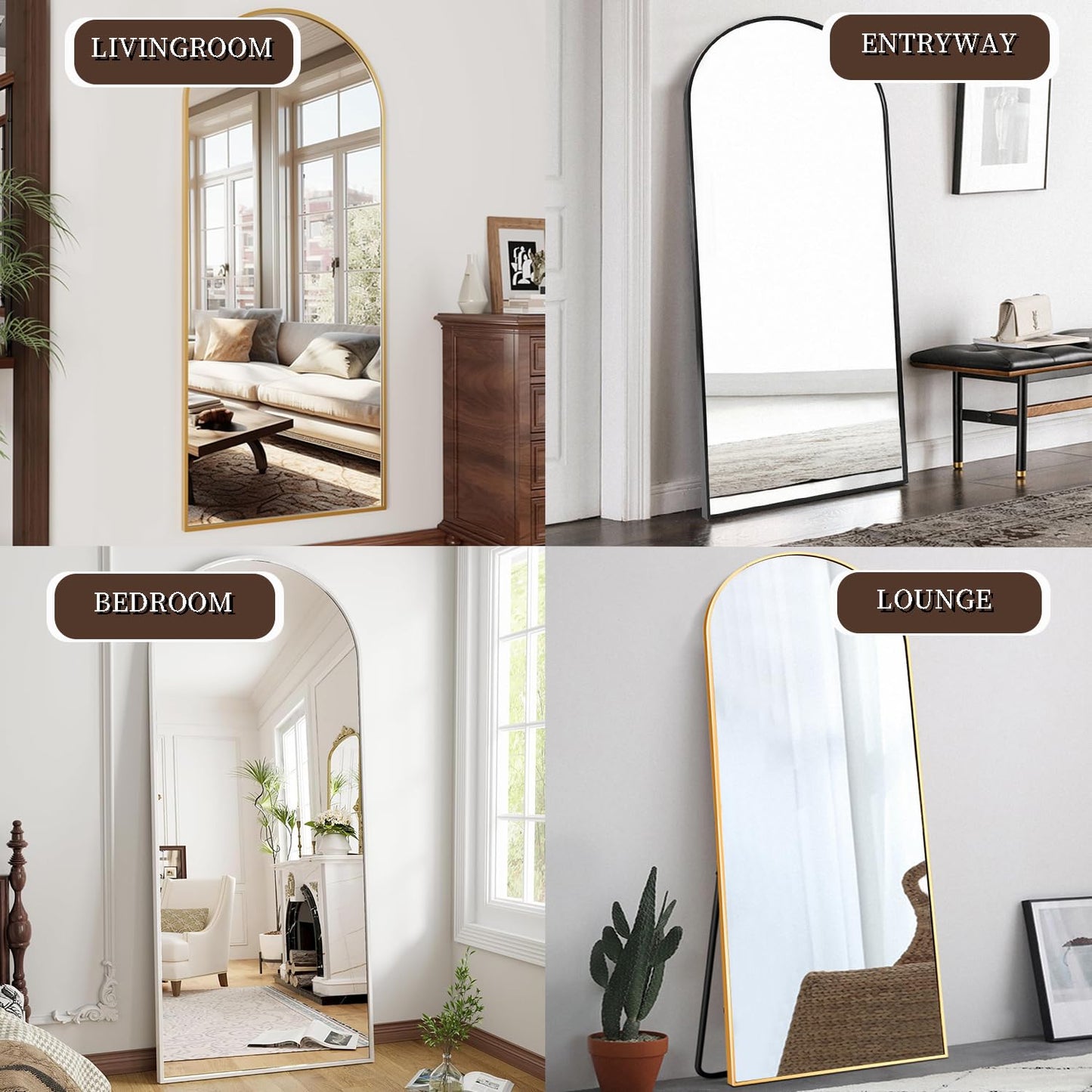 OGCAU Full Length Mirror, 70"x26" Arched Full Body Floor Mirror with Stand, Hanging or Leaning, Standing, Wall Mounted with Aluminum Frame for Bedroom Living Room (Black)