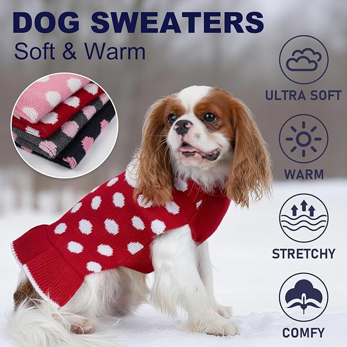 KYEESE Red Dog Sweater Dress with Leash Hole Turtleneck for Girl Dog Sweater Small Medium Knit Pullover Warm Pet Sweater for Fall Winter