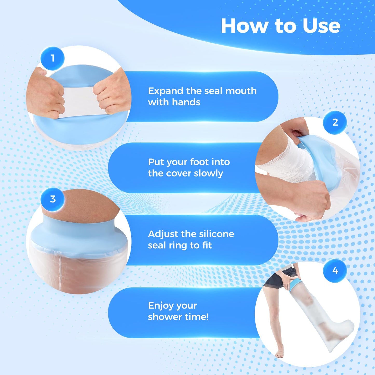Cast Covers for Shower Leg, Waterproof Cast Cover Adult, Reusable Watertight Seal Tight Bathing Guard for Guard for Broken Knee, Foot, Ankle Wound, Burns (Adult Full Leg)