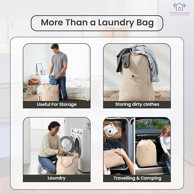 LFH Home Large Premium 100% Cotton Canvas Laundry Bag with Drawstring and Handles Heavy Duty, Multi-Use, and Washable for Home, Travel, College or Storage 20x30 (Pack of 2)-Natural Thanks Giving