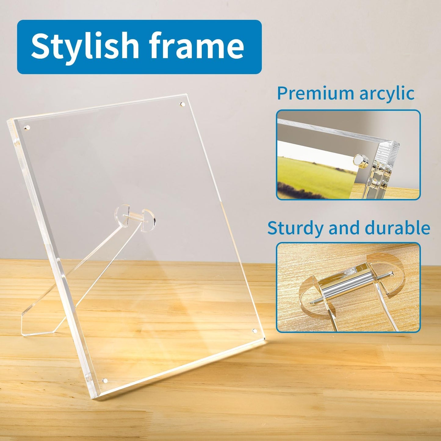 AITEE 5x7 Acrylic Picture Frames 3 Pack, Clear Picture Frames with Stand, Magnetic Frame Lucite Frameless Transparent Floating Gift for Home Desktop Display