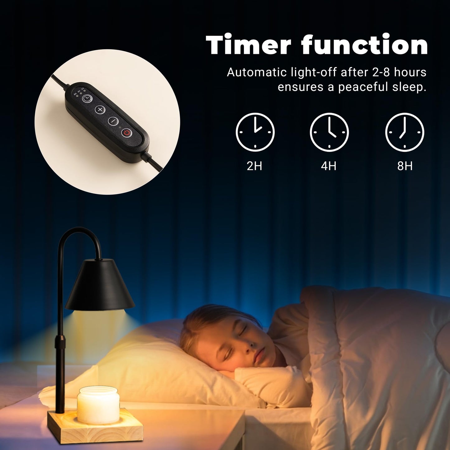 GODONLIF Black Dimmable Candle Warmer Lamp, Adjustable Height, Timer, Wooden Base, for Scented Wax with 2 Bulbs