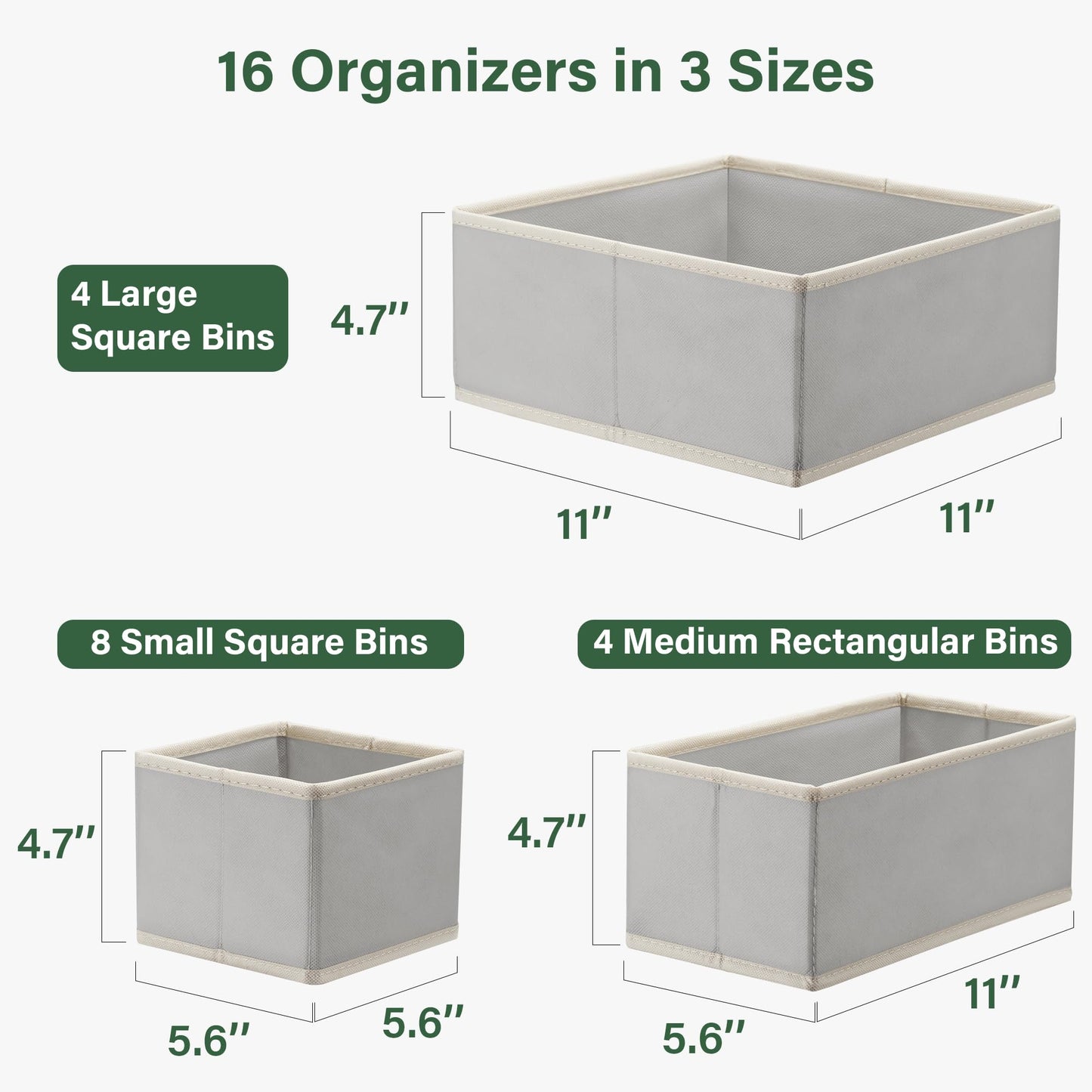 Kootek 16 Pack Drawer Organizer Clothes, Dresser Drawer Organizers for Clothing Fabric Foldable Closet Organizers and Storage Bins for Baby Clothes, Nursery, Underwear, Bras, Socks