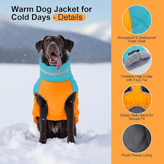 OUOBOB Warm Dog Jackets for Small Dogs, Waterproof Dog Coat with Harness Built in, Zipper Clousure, Fleece Lining for Cold Weather, Small Pet Winter Clothes for Shih Tzu, Yorkshire, Bichon - S