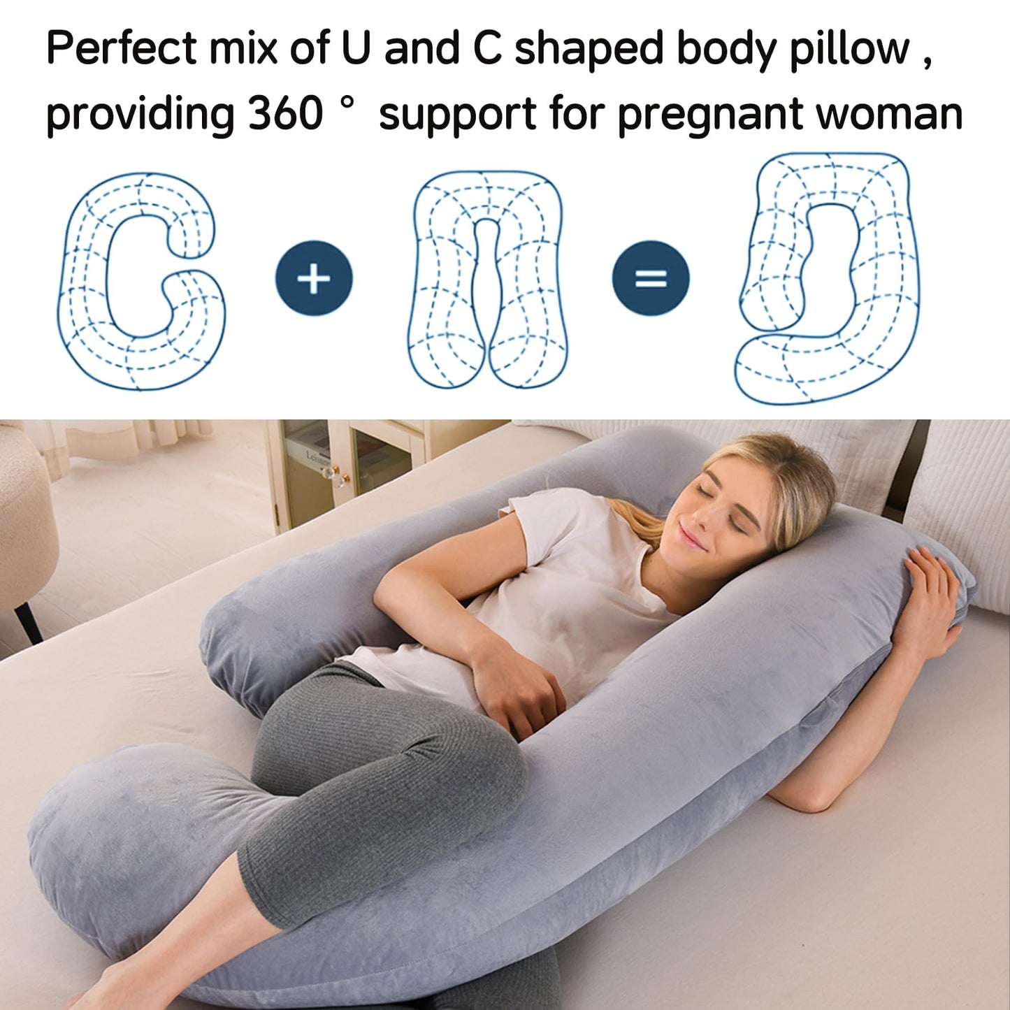 Wodsfay U-Shaped Pregnancy Pillow for Sleeping, Full Body Support for Back, HIPS & Belly - 57 Inch Maternity Pillow with Machine Washable Cover | Maternity Essential