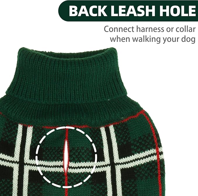 PUPTECK Dog Sweaters for Large Medium Small Dogs - Fall Classic Plaid Style Puppy Holiday Winter Coat Clothes Warm, Green, XS