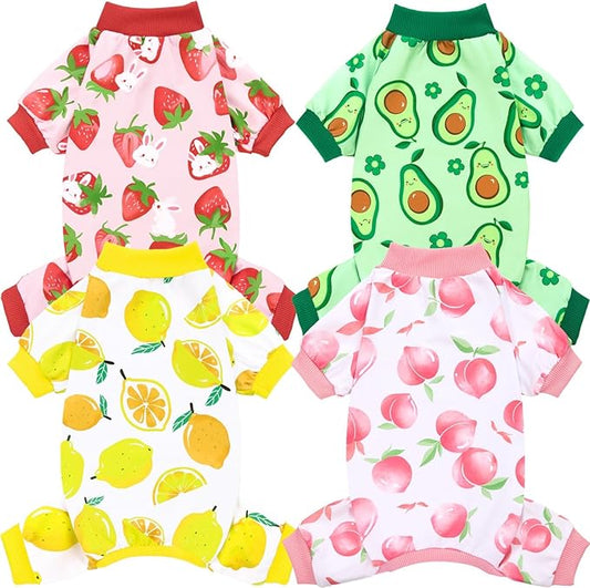 XPUDAC 4 Pieces Dog Pajamas Small Sized Dogs Boy Girl Strechy Soft Pjs Summer Pet Clothes for Dog Cat Puppy Onesies, M