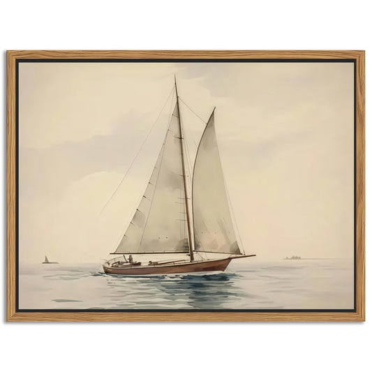 Floating Framed Canvas Wall Art, Vintage Sailboat Ocean Picture Wall Decor, White Sailboat Seascape Poster Print Painting for Living Room Bedroom Bathroom Office Home Decor 12x16 inch