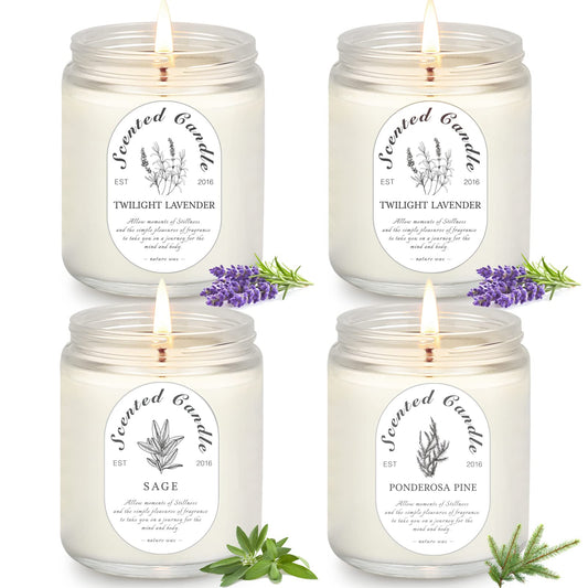 Scented Candle Gift Set, 4 Pack Soy Wax Scented Candles for Home – Lavender, Sage & Ponderosa Pine – Aromatherapy Candles for Relaxation, Stress Relief & Gifts for Women