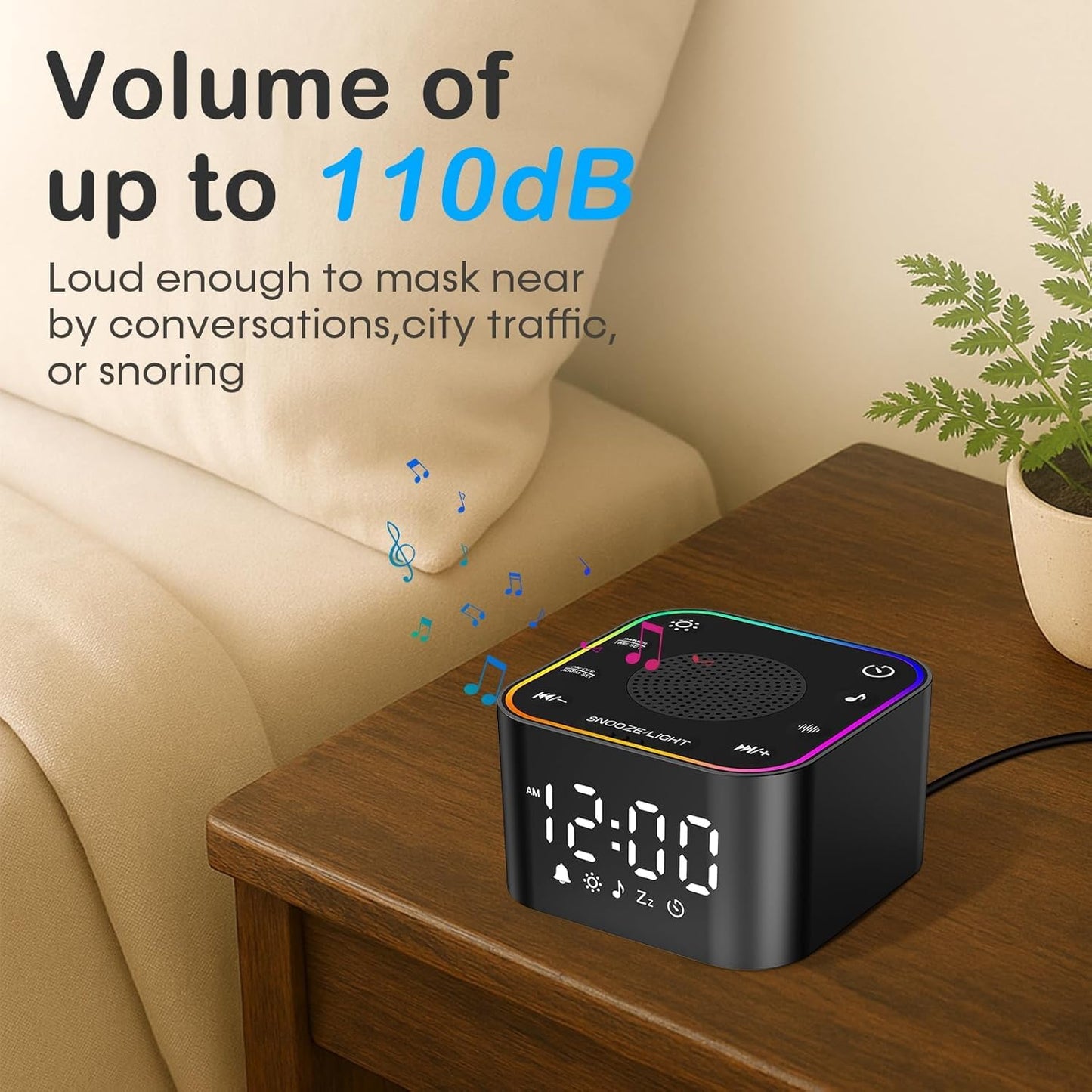 2-in-1 Sound Machine & Alarm Clock: 30 Non-Looping White Noise & Nature Sounds for Fall Asleep Faster, 7 Gentle Wake-Up Alarms - Compact 10oz for Bedroom, Baby Nursery & Travel