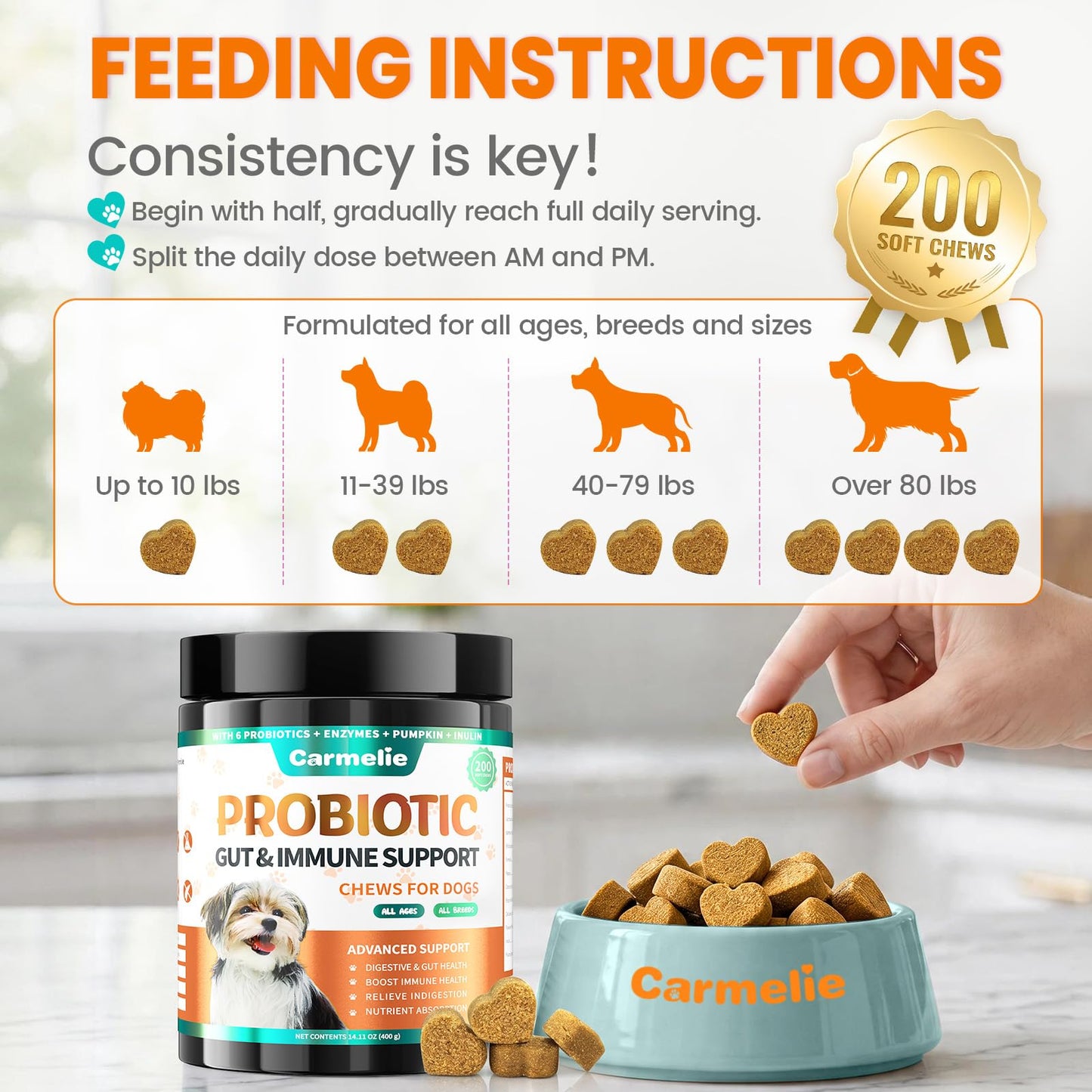 Probiotics for Dogs, Dog Probiotics for Yeast, Itchy Skin and Itchy Ears, Allergies, Immunity, Dog Gut Health Probiotic for Digestive Enzymes & Prebiotics for Diarrhea & Gas Relief (Chicken, 200 Chew)