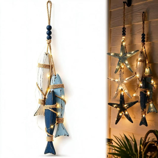 Lighted Coastal Wooden Fish Wall Decor for Bathroom Porch Beach House