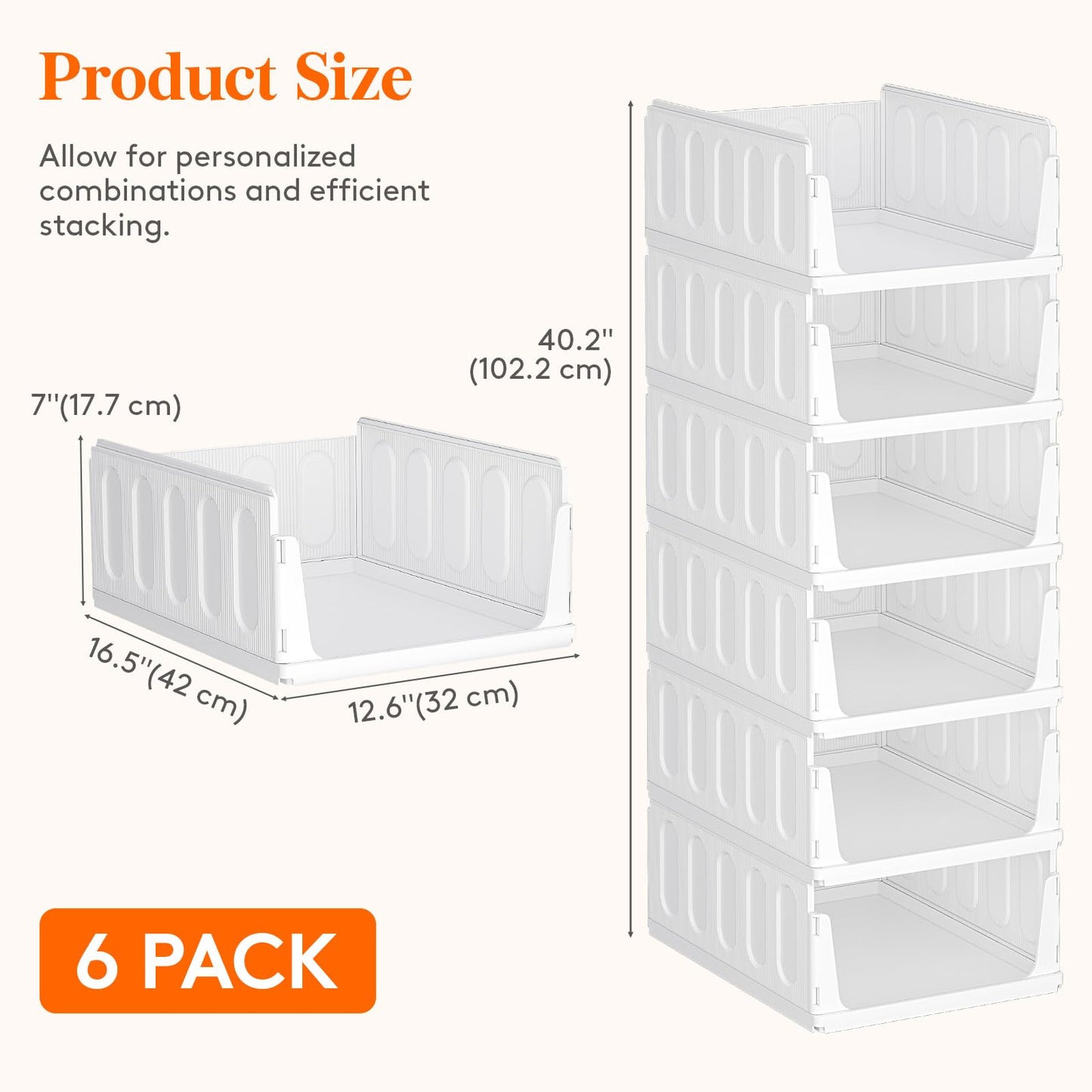 Lifewit 6 Pack Stackable Closet Organizers and Storage Basket for Clothes, Plastic Sweater Storage Bins for Wardrobe, Multifunctional Pants Organizer for RV, Pantry, Kitchen, Dorm, 16.5" Depth
