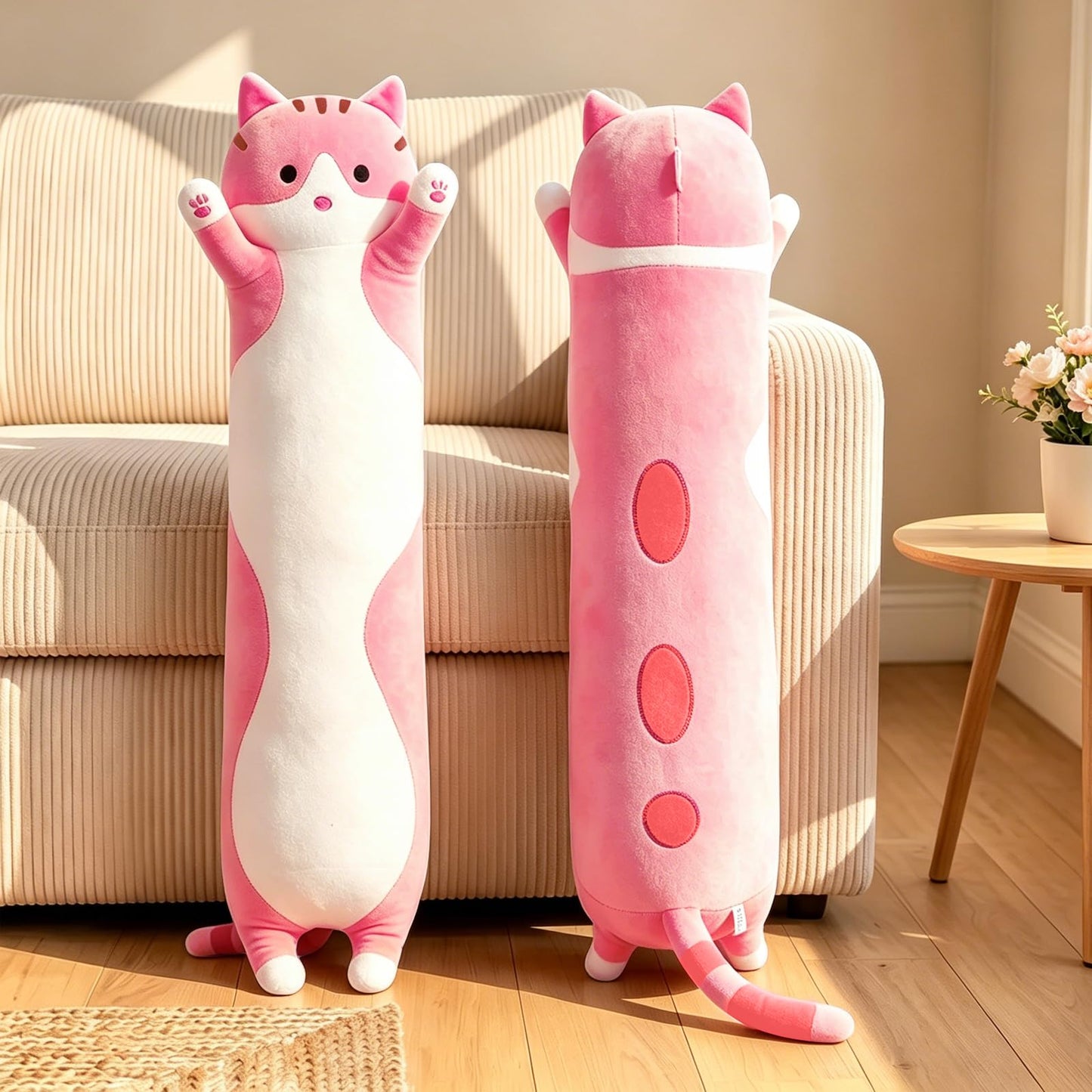 shangman Lovely Plush Cat Doll Cute Cartoon Soft Stuffed Kitten Long Throw Sleeping Pillow Doll Toy Gift for Kids Girlfriend Multiple Size (Pink,50cm/19.6in)