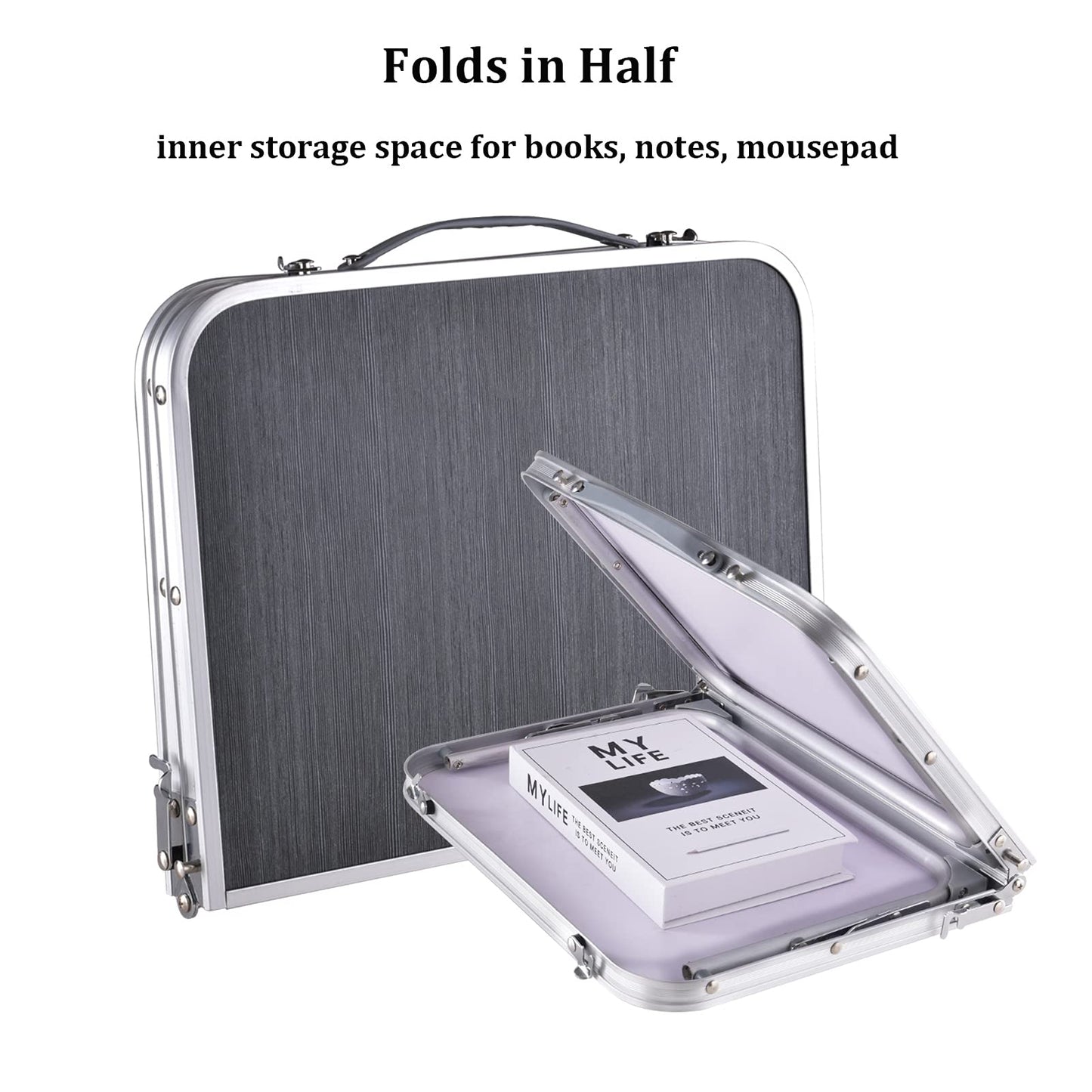Foldable Laptop and Bed Table with Storage - Portable Mini Lap Desk for Legs, Ideal for Study, Reading, Picnic, Breakfast & Early Summer Camping