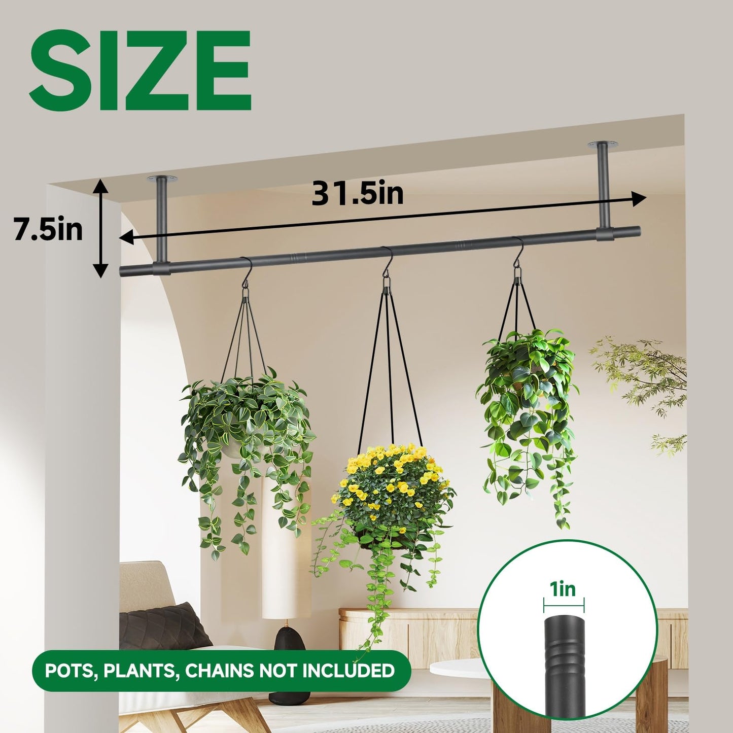 Uoveya 2 pcs Hanging Planters Rod – Plant Hanger Indoor for Window Ceiling, Hanging Plant Shelf for Wall Planter House Plants, Plant Shelves Metal Holder Bar 47.5In (Pots, Plants, Chains not Included)