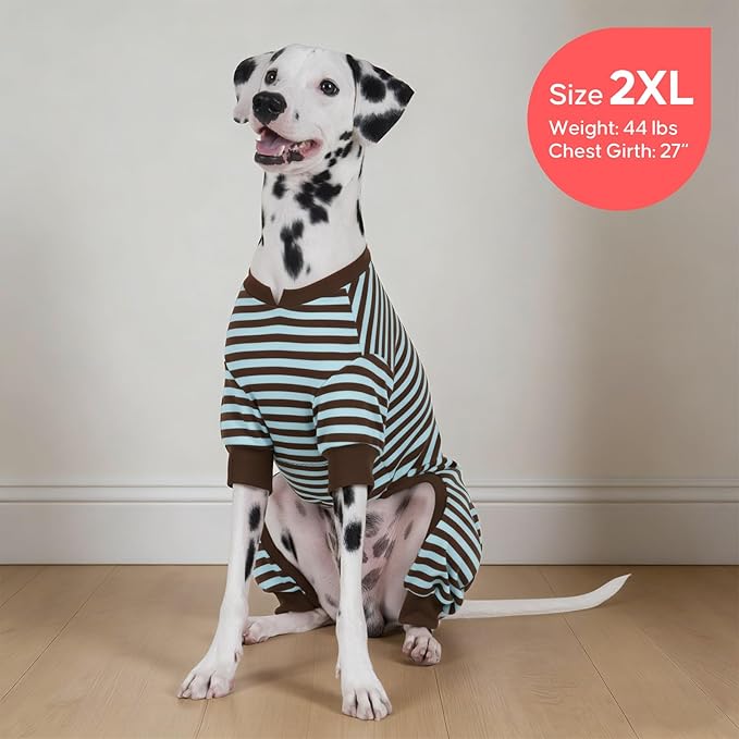 KYEESE Dog Pajamas, Soft Fleece Pets Jumpsuit Pets Sleepwear, Stretchy Dog Pajamas Medium Size Dogs, Comfy Dogs PJS with 4 Legs, Lightweight Pet Clothes Pet Onesie, Blue Striped, 2XL