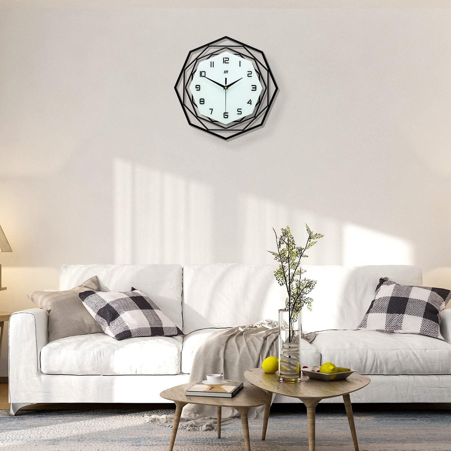 JUJUDA Large Wall Clock for Living Room Decor Modern Big Wall Clock for Kitchen Bedroom Home Decoration Extra Giant Black Clock Battery Operated for Dining Room Bathroom Office Decorative 18 Inch