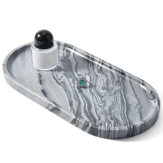 Koville Natural Marble Tray, 12"x6" Decorative Tray for Countertop, Catchall for Perfume, Candles, Jewelry Dish Elephant Grey
