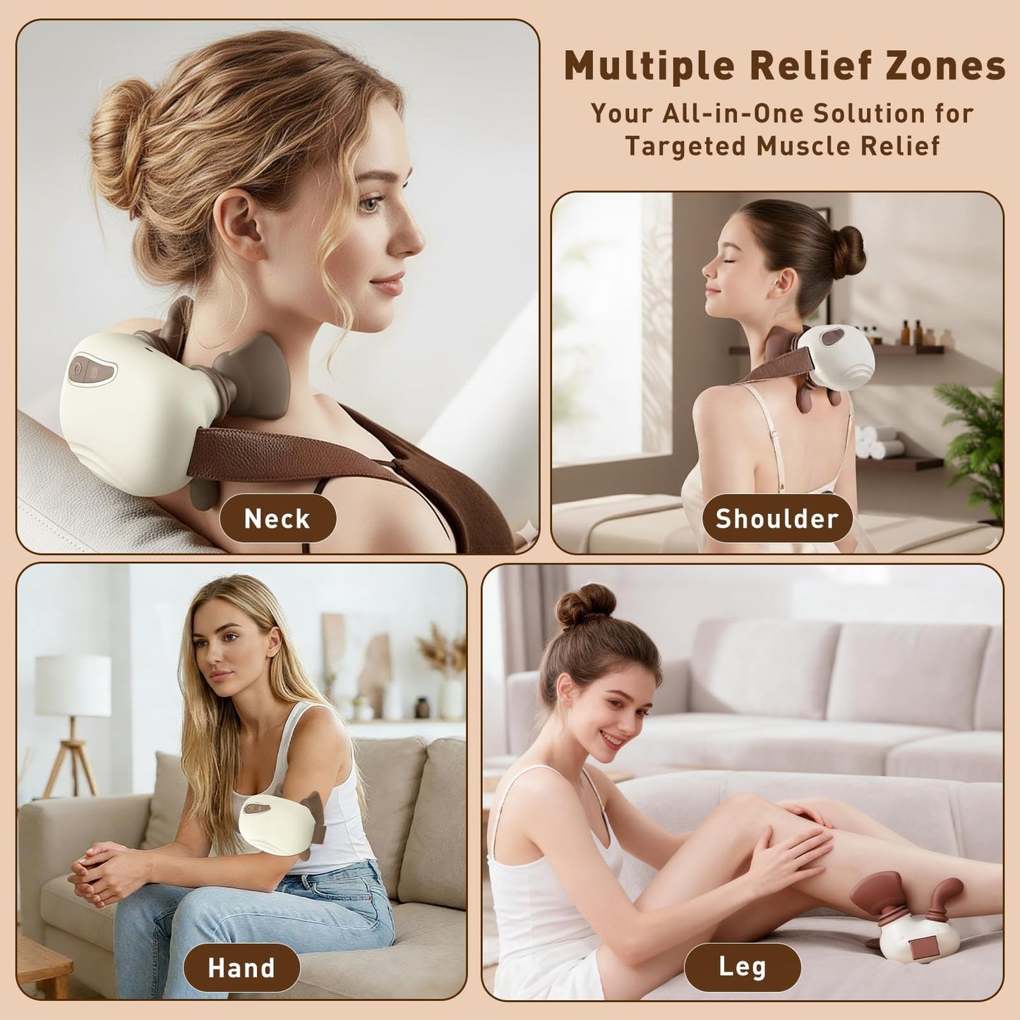LIDEEYA 4D Wireless Neck and Shoulder Massager, Bionic Hands Deep Tissue Shiatsu Neck Massager with 3 Relaxation Modes, Portable Electric Kneading Massager for Home Office, Holiday Gift