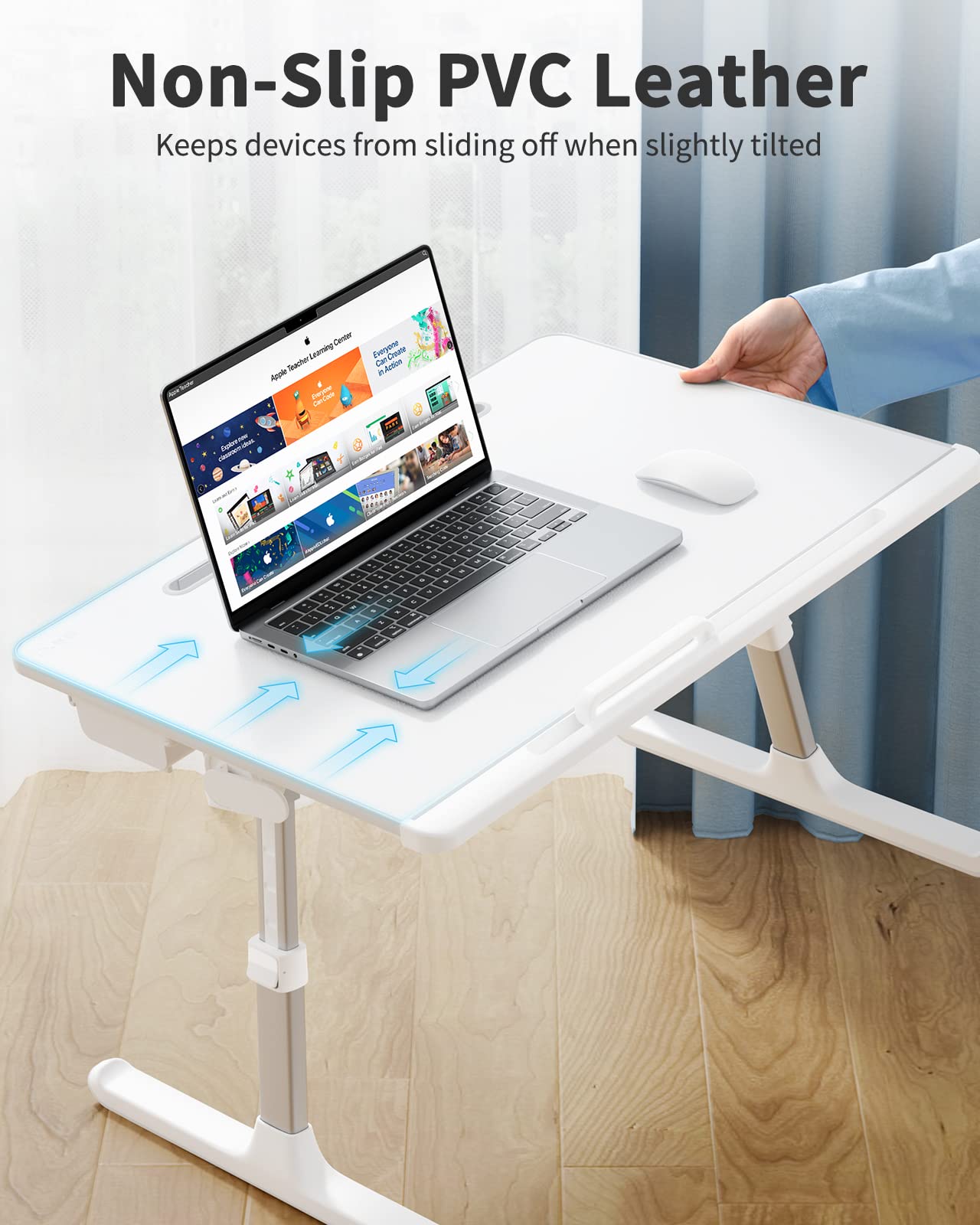 Laptop Bed Tray Table, SAIJI Adjustable Bed Desk for Laptop, Foldable Laptop Stand with Storage Drawer for Eating, Working, Writing, Gaming, Drawing (White, X-Large)