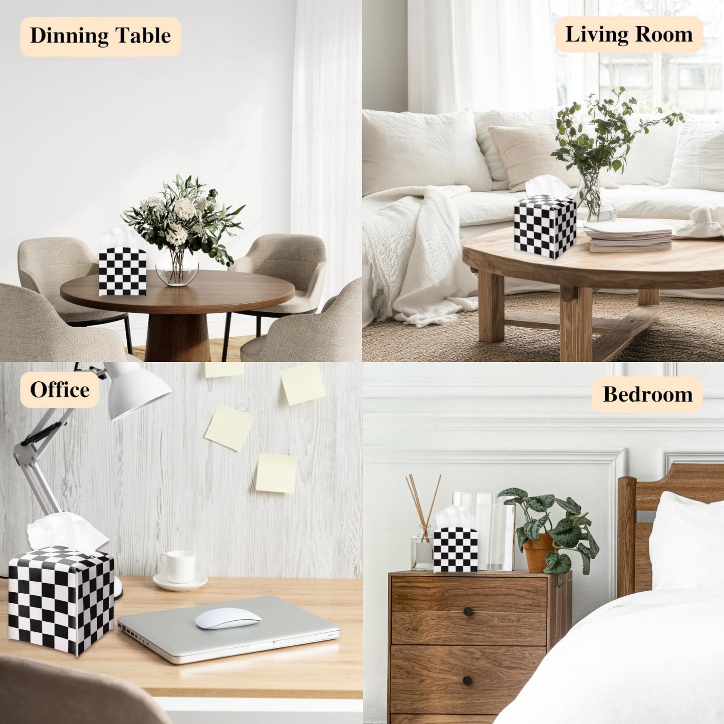 Black and White Checkerboard Tissue Box Holder, Modern Leather Tissue Box Cover Square, Waterproof Facial Paper Organizer Dispenser for Home Bathroom Bedroom Night Stand Office Countertop -024