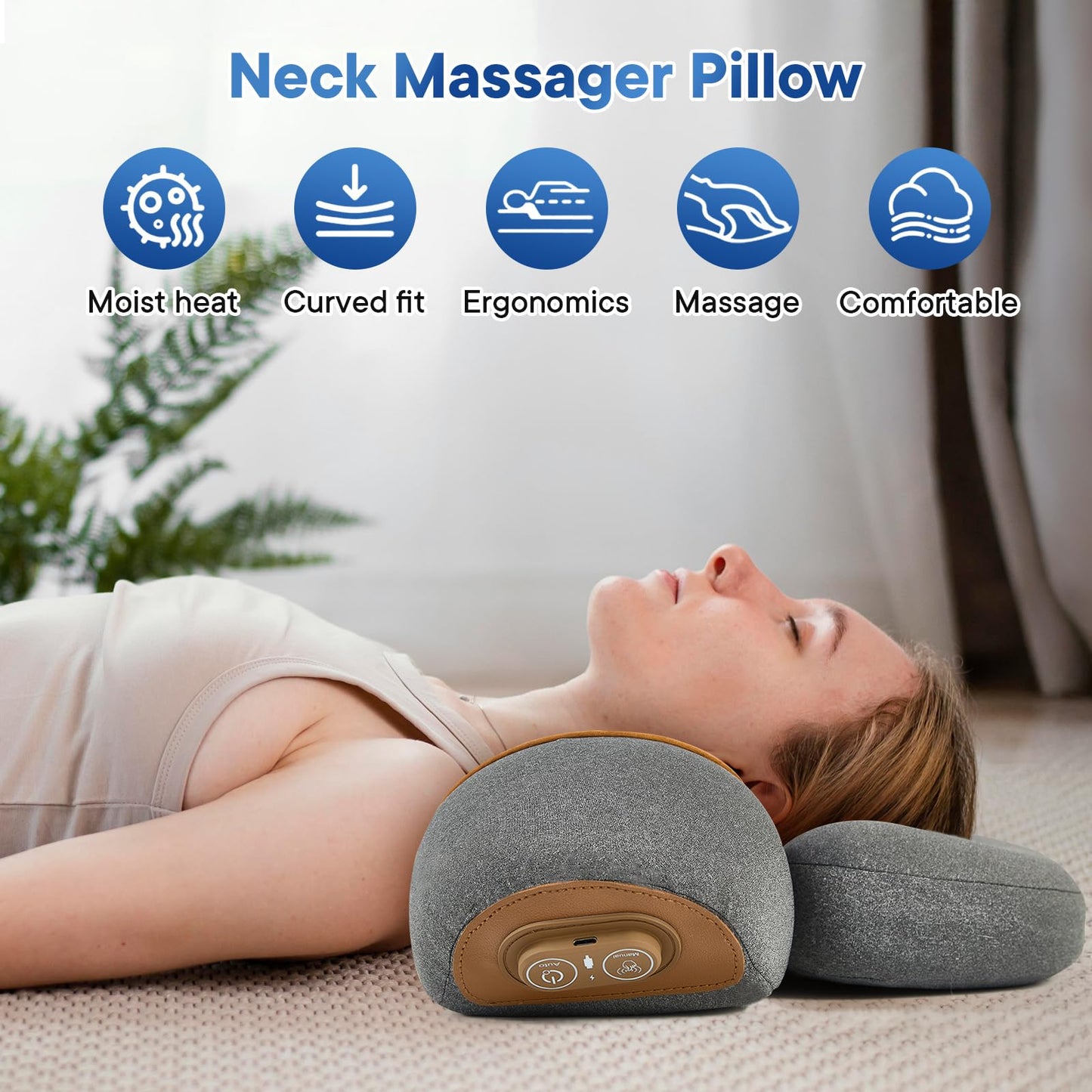 GIFEY 3-in-1 Rechargeable Neck Massager Pillow with Heat, Vibration & Traction, Deep Tissue Pain Relief, Neck Hump Corrector & Cervical Support for Home Office Travel (Light Gray)