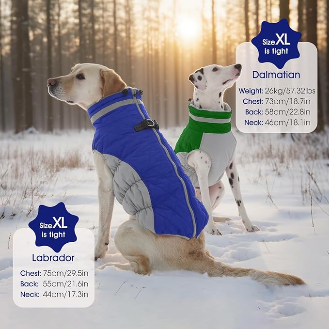 FUAMEY Dog Coat for Small Dogs,Waterproof Dog Winter Jacket with Harness Built in Puppy Cold Weather Coats Reflective Pet Vest with Zipper Warm Fleece Dogs Snowsuit Windproof Green S
