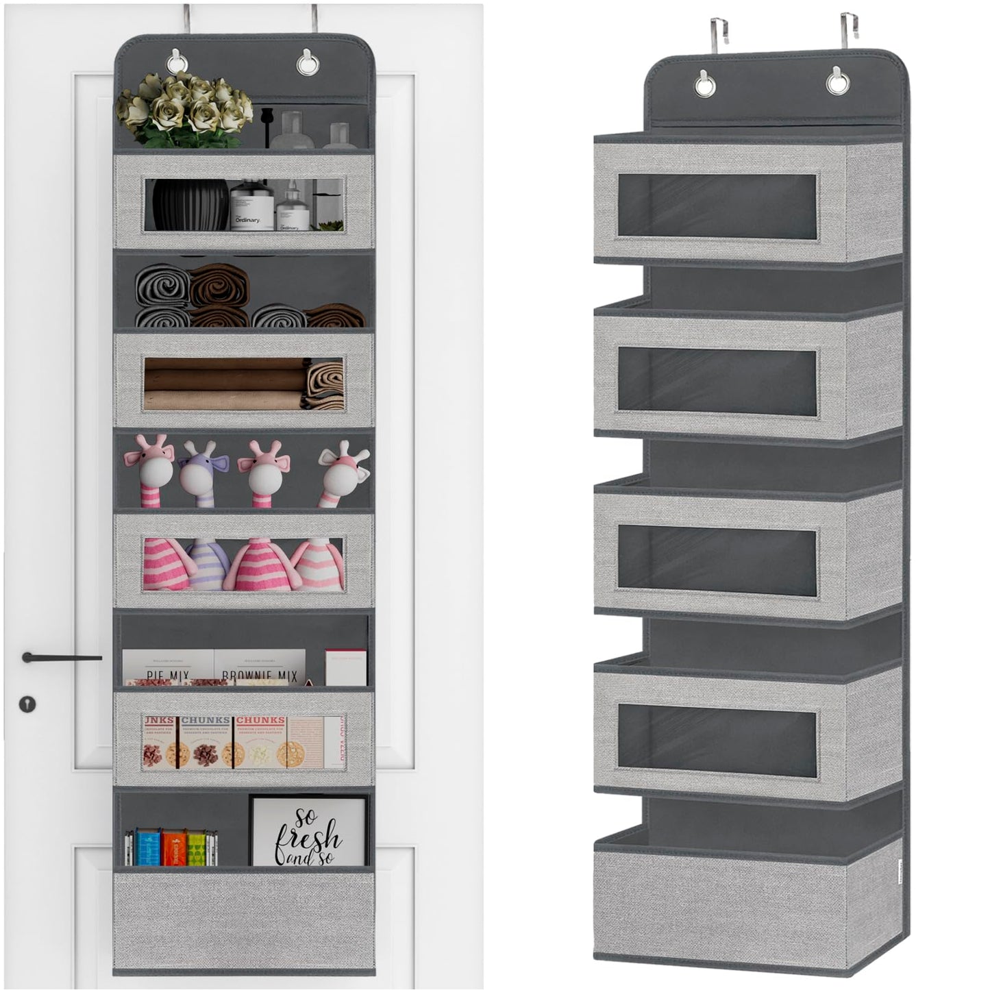 VERONLY Over The Door Hanging Organizer Storage with 5 Large Pockets,Wall Mount Clear Windows and 2 Widened Metal Hooks for Pantry,Nursery,Diapers,Bathroom,Kitchen,Closet,Dorm