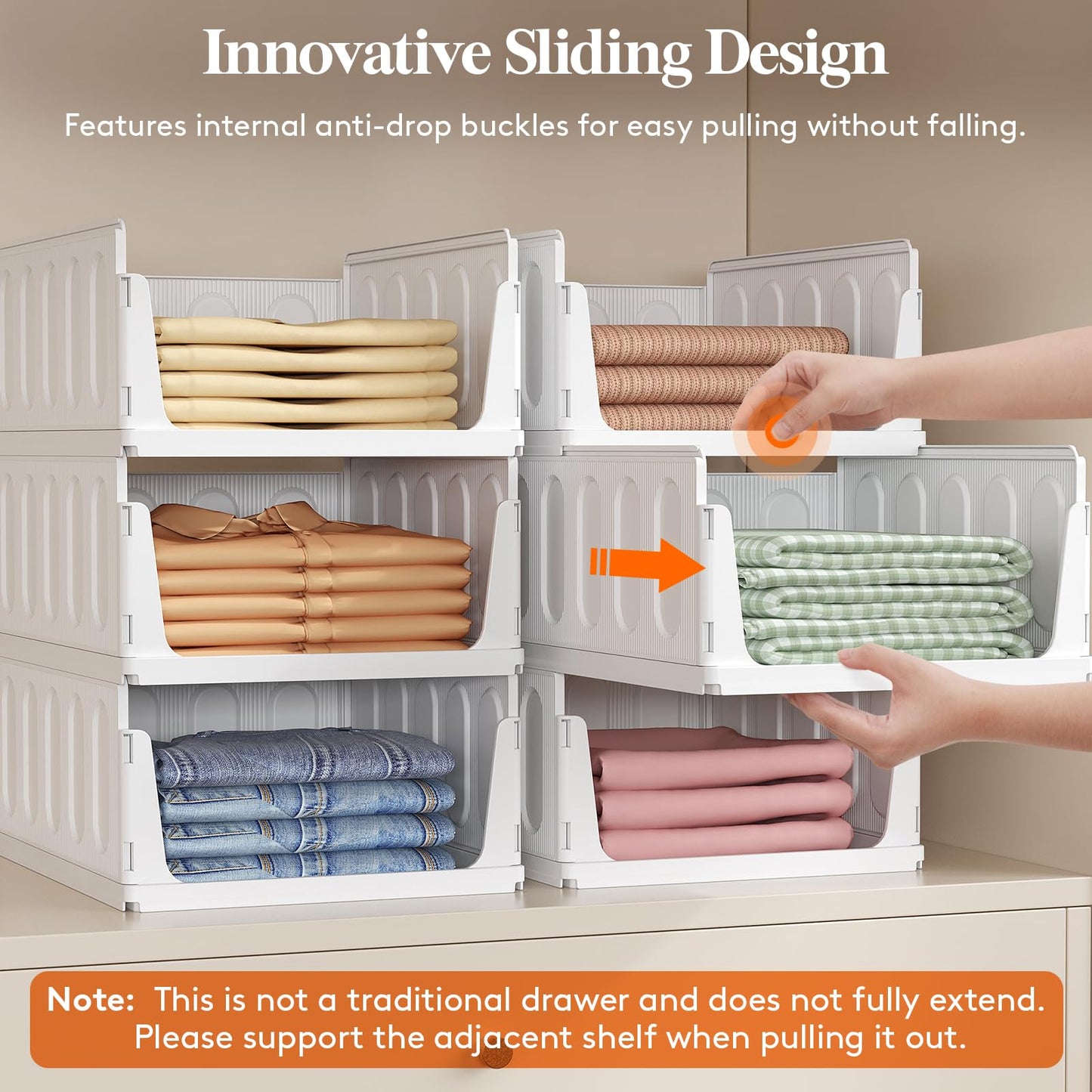 Lifewit 6 Pack Stackable Closet Organizers and Storage Basket for Clothes, Plastic Sweater Storage Bins for Wardrobe, Multifunctional Pants Organizer for RV, Pantry, Kitchen, Dorm, 16.5" Depth