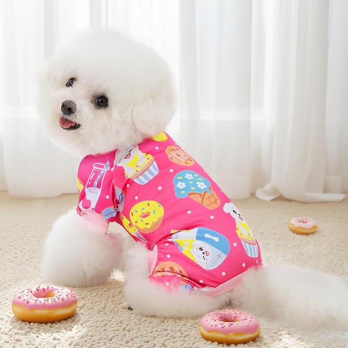 XPUDAC 4 Pieces Dog Pajamas for Small Medium Sized Dogs Stretchable Dog Pjs Soft Puppy Clothes Boy Girl Cats Pet Outfits, L