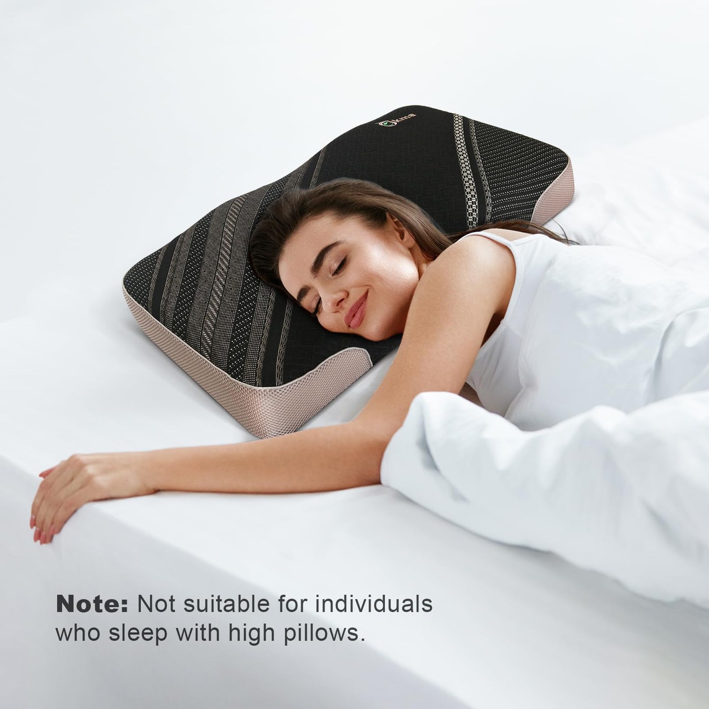 Bio-based Cervical Neck Pillow, ergonomically contoured design, memory foam pillow that provides neck support and shoulder pain relief, deep sleep pillow for side, supine and stomach sleepers. (Black)