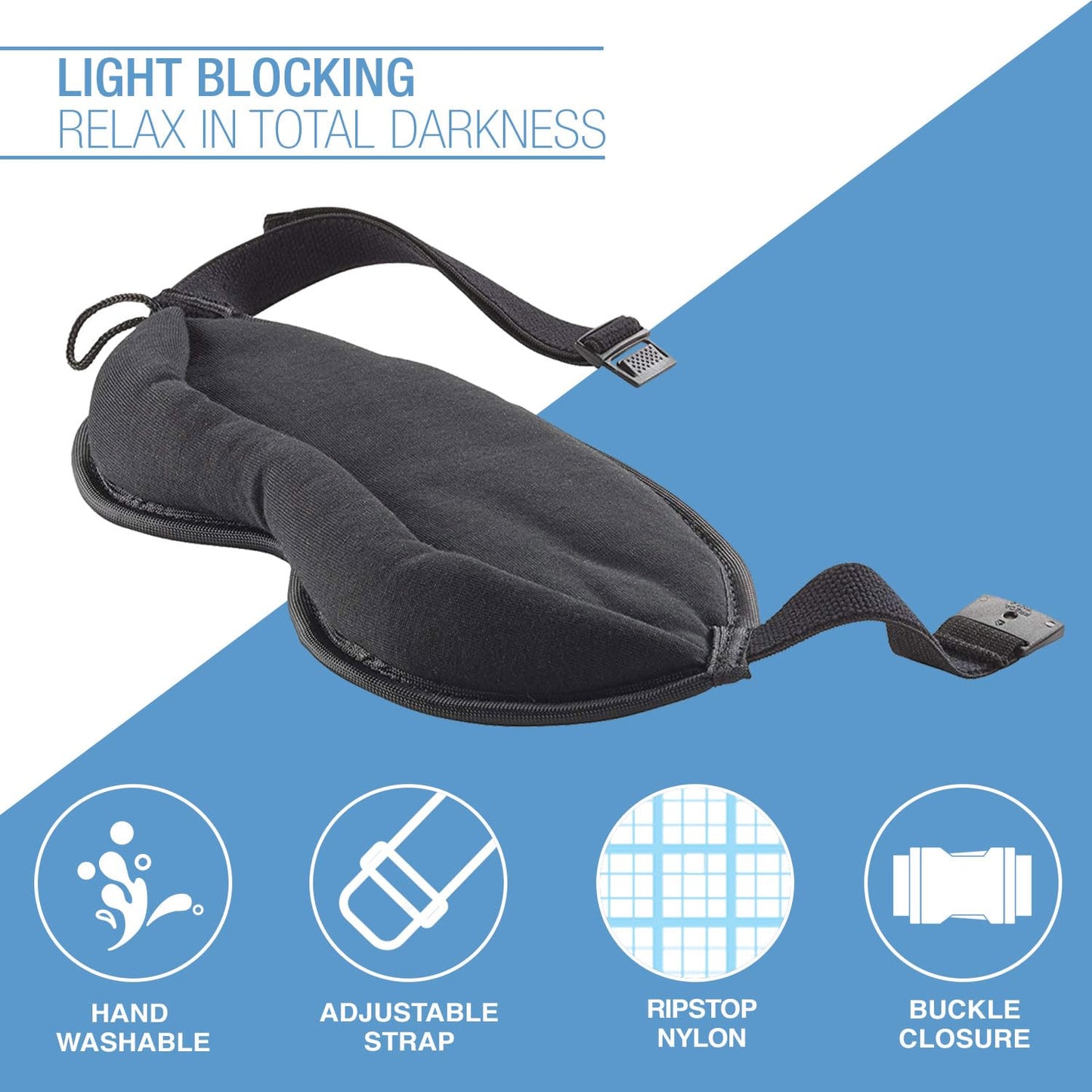 Lewis N. Clark Comfort Eye Mask + Sleep Aid to Block Light for Travel, Airplane, Hotel, Airport, Insomnia + Headache Relief with Adjustable Straps, 2 pack, Black (505blkx2)