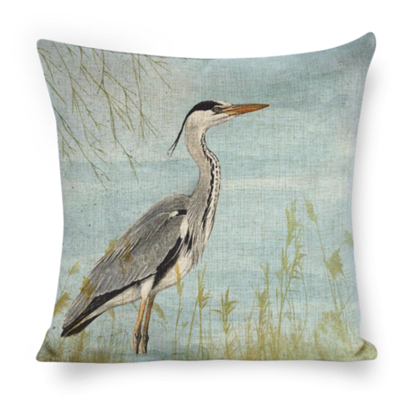 Icotoibabie Summer Gray Heron Throw Pillow Cover 18×18 Inch Linen Coastal Pillowcase, for Sofa Car Beach Bedroom Cushion Cover