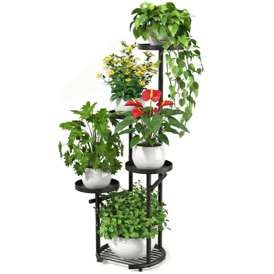 TOSKING 5 Tier Tall Plant Stand Indoor Outdoor, Heavy Duty Corner Plant Stand with Space-Saving Plant Shelf for Multiple Plants| Round Plant Table Design for Living Room Balcony Garden (Black, 37in)