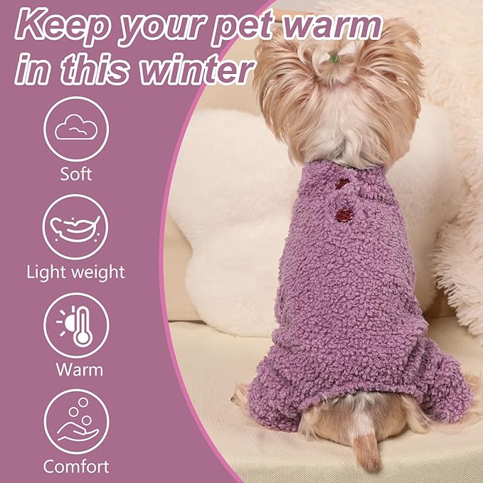 Dog Sweaters for Small Dogs Winter Dog Pajamas Sized Dogs Boy Girl Fleece Pet Clothes Puppy Outfit 4 Legs Jumpsuits for Chihuahua Yorkie Cat Apparel (Purple, XX-Small)