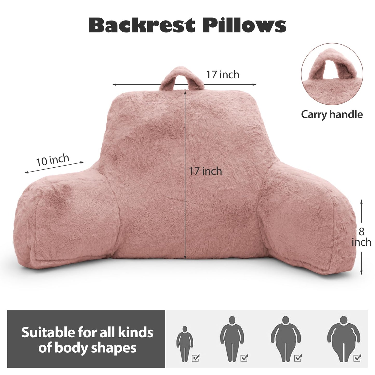 xffzroom Reading Pillow, Back Support Pillow for Bed Sitting Up, Standard Bed Rest Pillow with Arms for Adults,Back Support Pillow for Couch and Chair, Bed Reading Pillow, Pink
