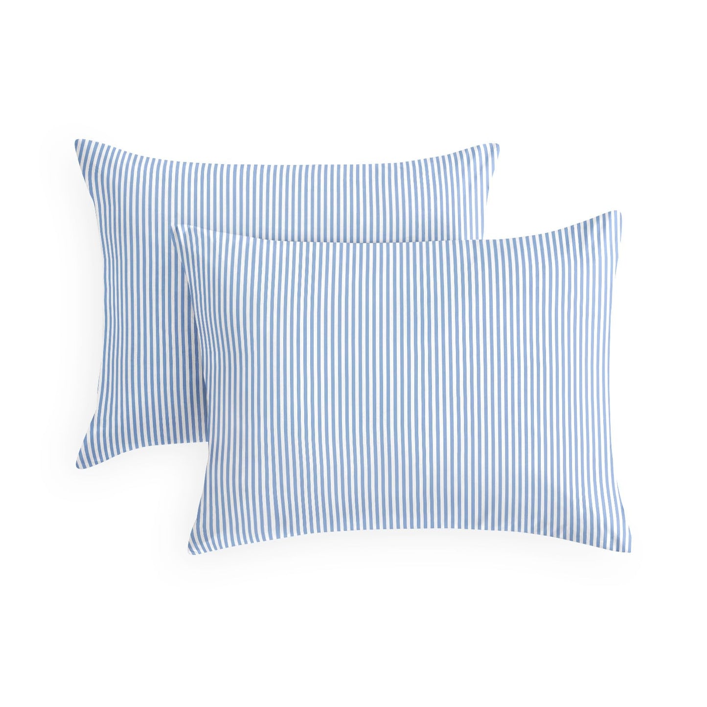 Wake In Cloud - Striped Pillow Cases, Ticking Vertical Pin Stripe Modern Farmhouse Pattern Printed, Set of 2 Soft Pillowcases Pillow Shams Covers, Blue White, Standard Size 20x26 Inches
