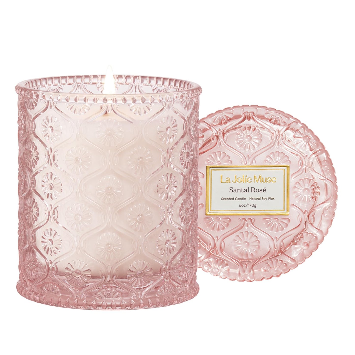 LA JOLIE MUSE Santal Rosé Scented Candles for Home, Natural Soy 40 Hrs