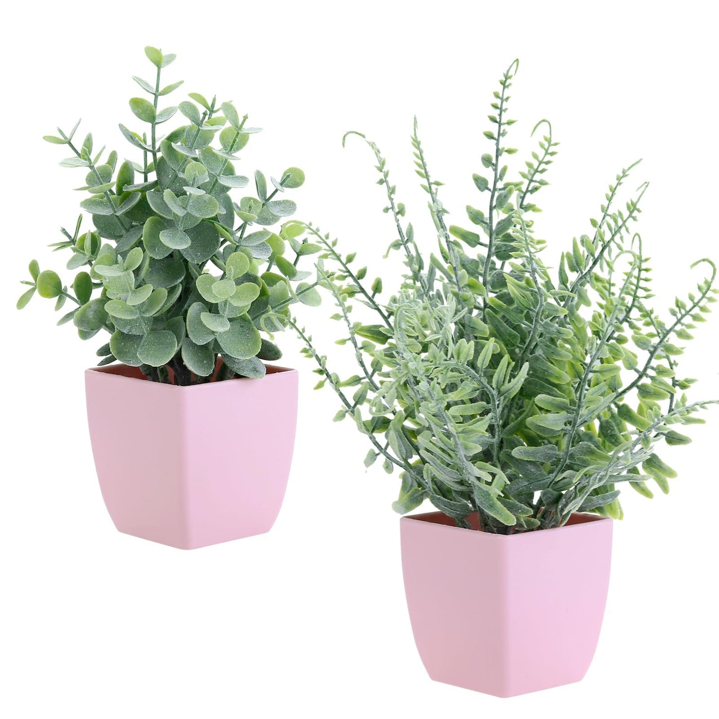 summer flower 2 Pack Small Fake Plants in Pink Pot Artificial Plant Eucalyptus Faux Potted Greenery Wheal Grass for Home Decor Indoor Bathroom Office Desk Shelf Bedroom Kitchen Cabinet Decorations