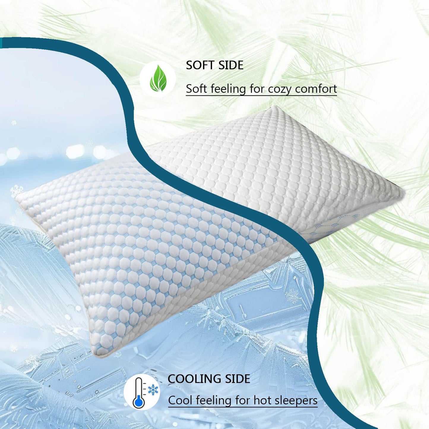 Mooppom Cooling Pillows for Sleeping, Shredded Memory Foam Cooling Pillow for Hot Sleepers, Adjustable Cool Bed Pillows for Side Back Stomach Sleepers(Queen)