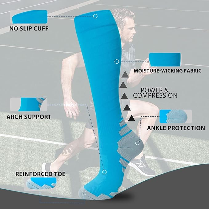 fenglaoda Compression Socks Women Men 6 Pairs, Knee High Best Support Circulation Socks for Running, Travel, Flight, Nurse