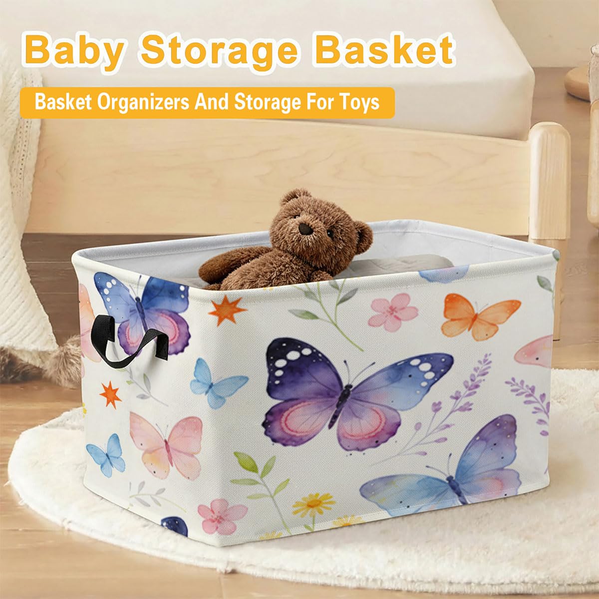 Fancy Butterfly Laundry Hamper 56L Large Laundry Basket with Handles, Foldable Clothes Hamper for Bedroom Bathroom, Decorative Toy Storage Bin, Home Decor Organizer for Blankets, Towels & Toys.