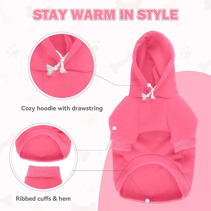 Dog Sweaters,Dog Hoodie,Cozy Fleece Interior Sweatshirt with Hood & Pocket,Leash Hole,Pet Clothes Sweater for Small,Medium,and Large Dogs,Pink&XL
